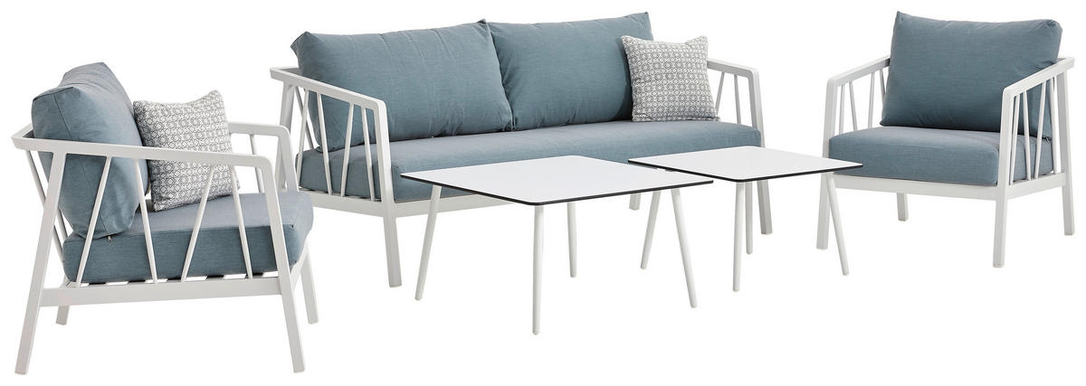 LOUNGE GARNITURA aluminij  - modra/siva, Moderno, kovina/umetna masa (180/90/80cm) - Amatio