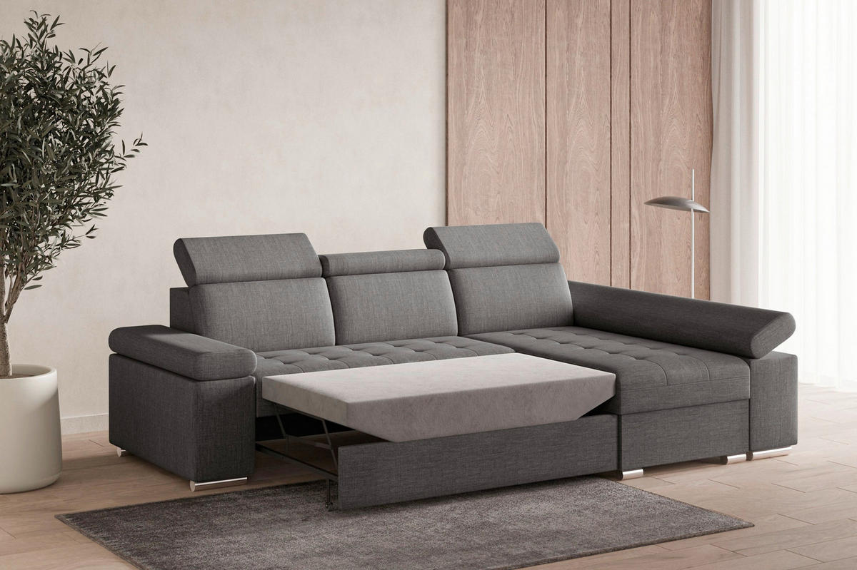 ECKSOFA TORONTO in Webstoff Grau  - Silberfarben/Grau, Design, Kunststoff/Textil (260/168cm) - MID.YOU