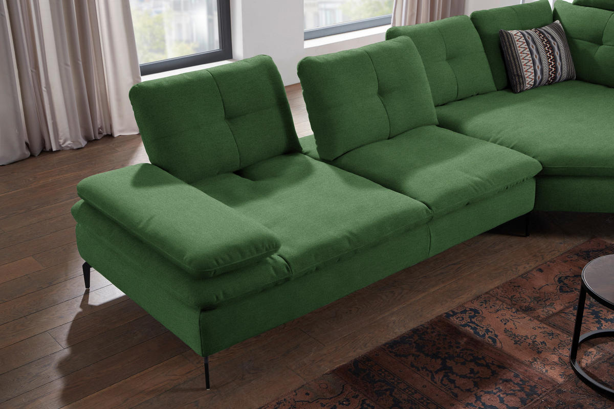 ECKSOFA in Flachgewebe Grün  - Schwarz/Grün, Design, Textil/Metall (344/157cm) - Chilliano