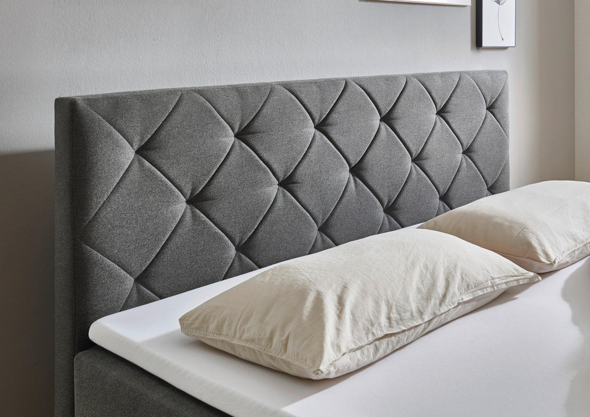 BOXBETT 180/200 cm,  in Anthrazit, Matratze, gepolstertes Kopfteil, Bettkasten, Topper,  - Chromfarben/Anthrazit, Basics, Textil/Metall (180/200cm) - Xora