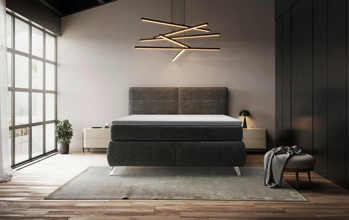 POSTEL BOXSPRING, 180/200 cm, antracitová - barvy chromu/antracitová, Basics, kompozitní dřevo/textil (180/200cm) - Welnova
