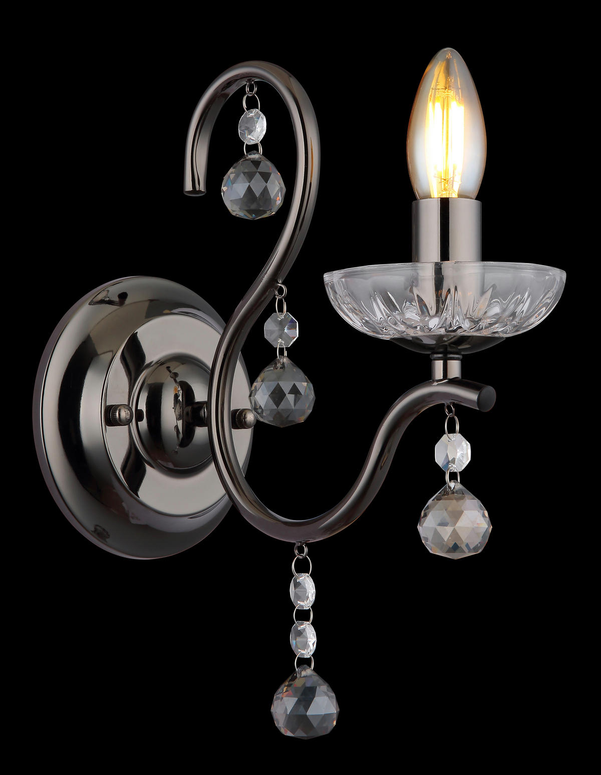 WANDLEUCHTE - Klar/Schwarzchrom, Konventionell, Glas/Metall (14/24/33cm) - Globo