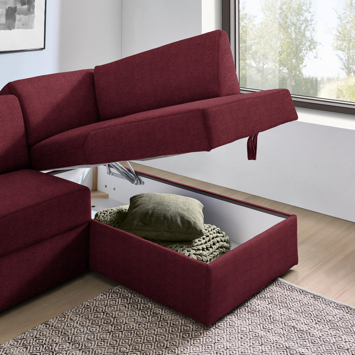 ECKSOFA in Webstoff Rot  - Rot/Schwarz, Konventionell, Kunststoff/Textil (224/165cm) - Xora