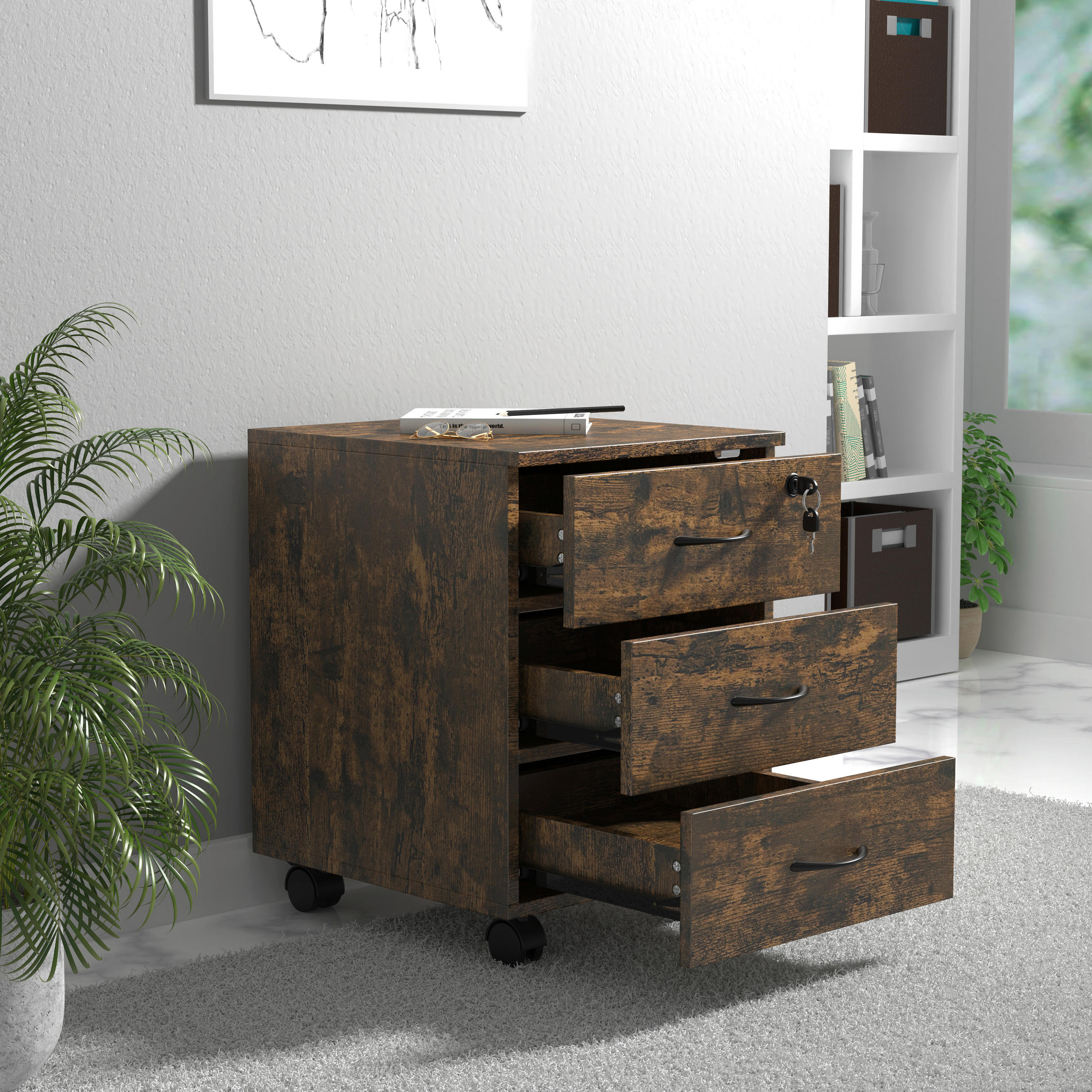 ROLLCONTAINER 40/54/44 cm  - Eiche dunkel/Schwarz, Design, Holzwerkstoff/Kunststoff (40/54/44cm) - MID.YOU