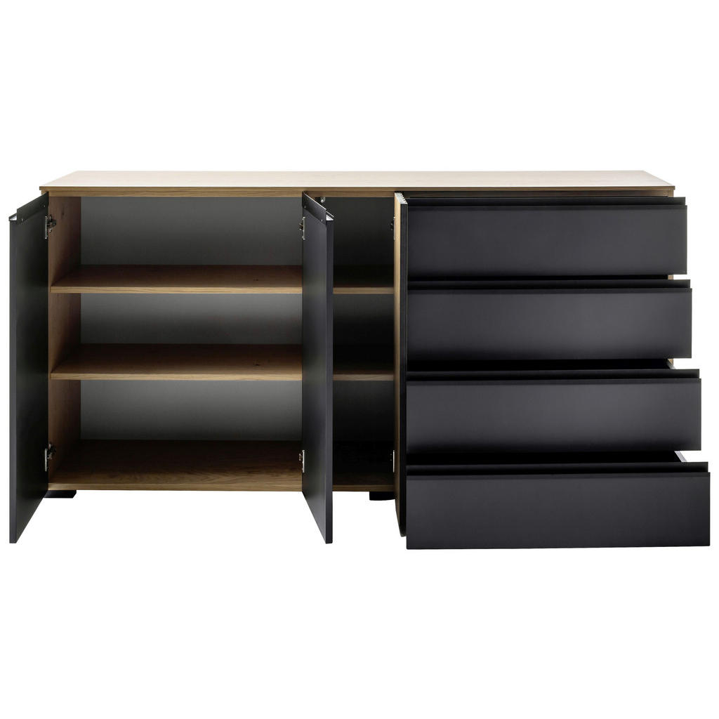 Thumbnail - Moderano Sideboard, Anthrazit, Wildeiche, Metall, Wildeiche, furniert, 4 Fächer, 4 Schubladen, 187x92x45 cm, Typenauswah...