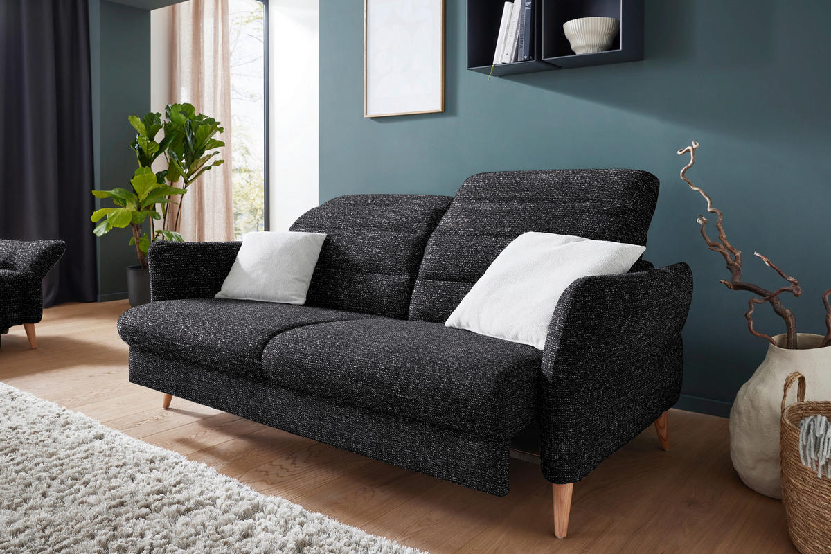 2-SITZER-SOFA in Webstoff Schwarz  - Eiche Bianco/Schwarz, Design, Holz/Textil (192-220/85-106/98-112cm) - Dieter Knoll