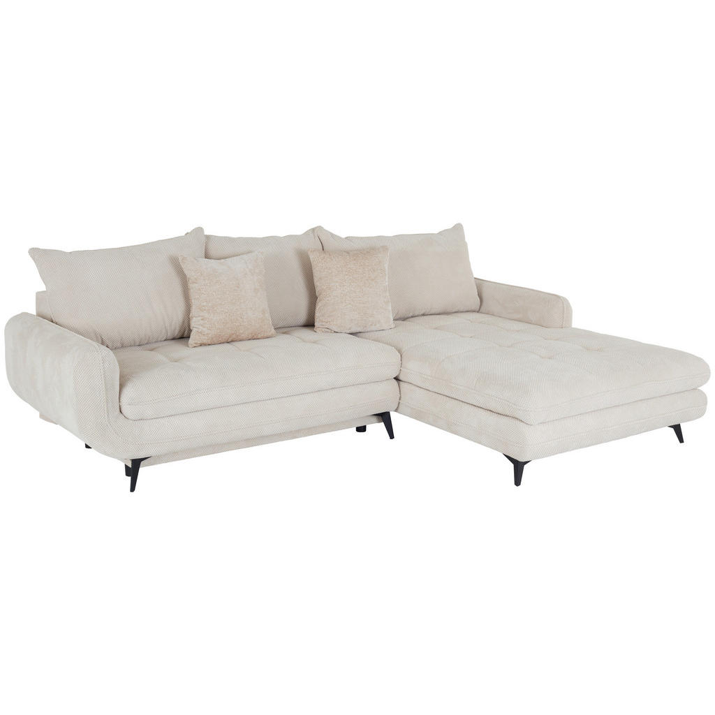 Thumbnail - Mid.you Ecksofa Wave, Creme, Textil, 3-Sitzer, Füllung: Schaumstoffflocken,Schaumstoffflocken, Ottomane rechts, L-Form, ...