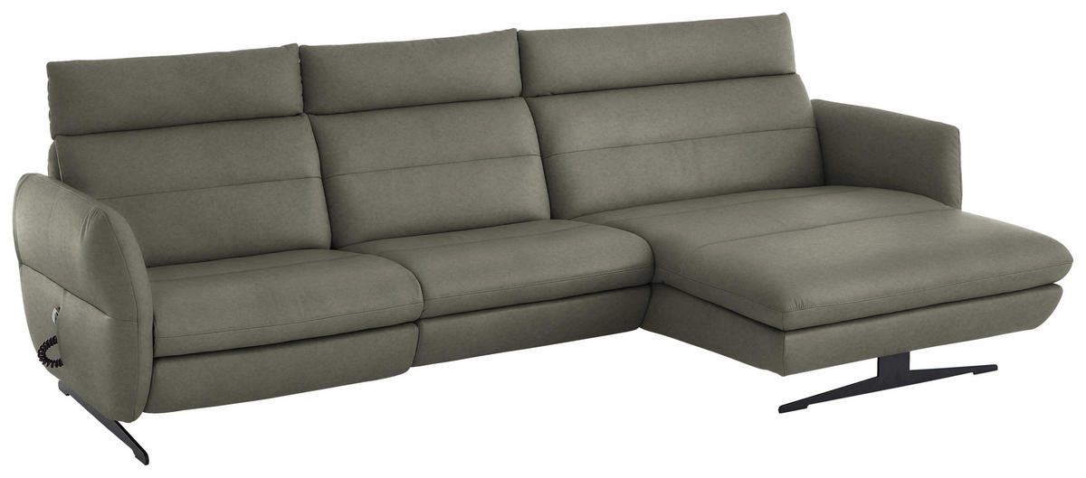 ECKSOFA in Echtleder Grau  - Schwarz/Grau, Design, Leder/Metall (300/157cm) - Dieter Knoll