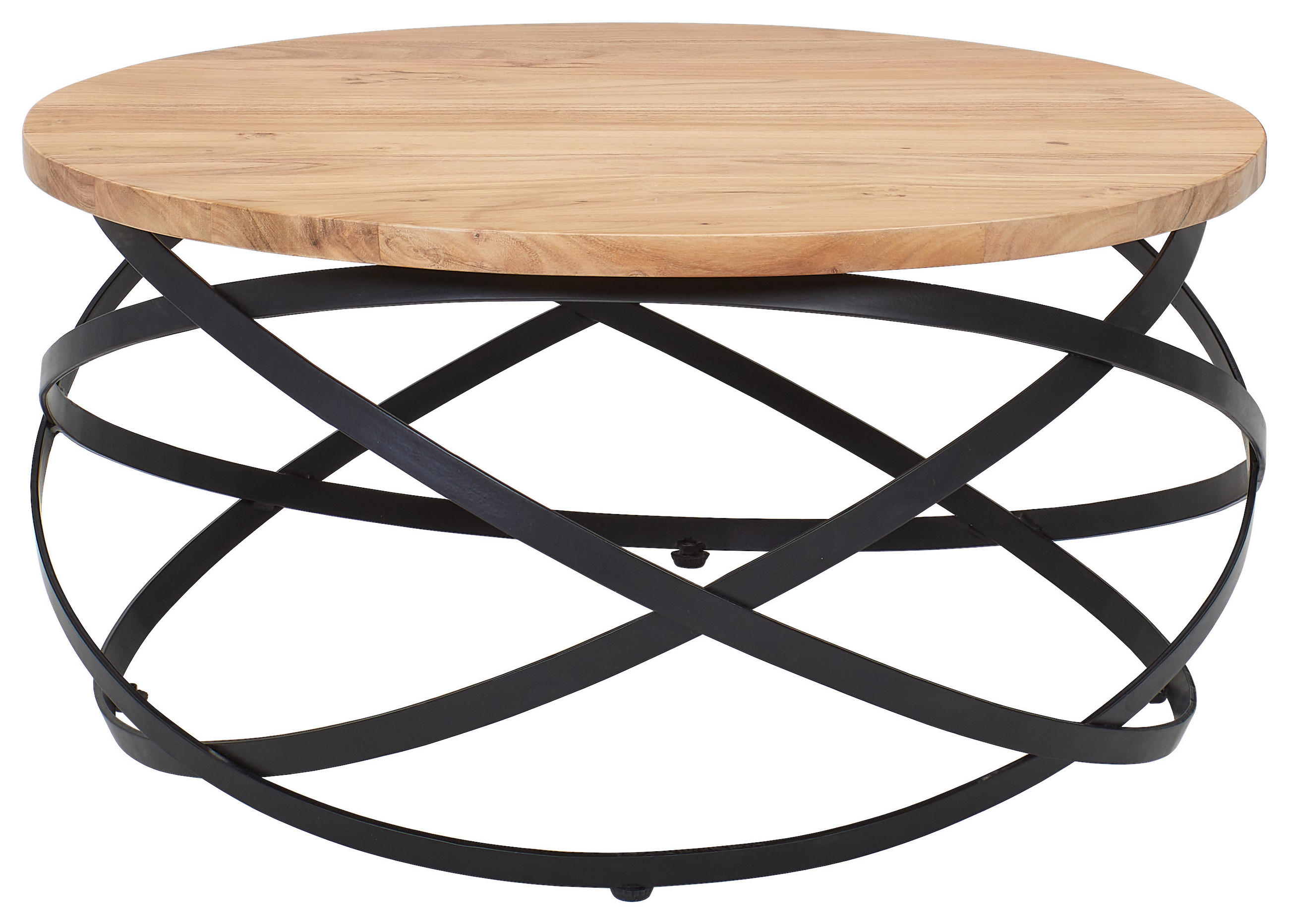 COUCHTISCH Akazie vollmassiv 80/80/40 cm rund Schwarz, Akaziefarben  - Schwarz/Akaziefarben, MODERN, Holz/Metall (80/80/40cm) - MID.YOU