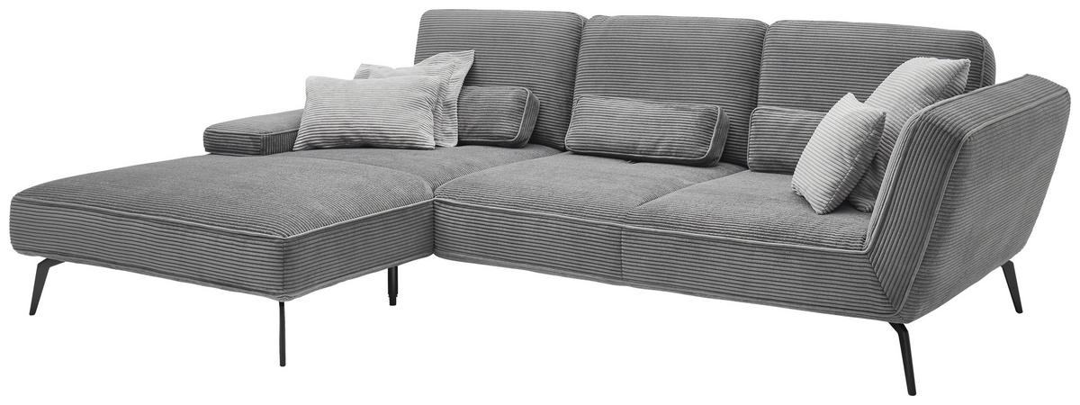 ECKSOFA Grau Cord  - Schwarz/Grau, KONVENTIONELL, Textil/Metall (205/304cm) - SetOne by Musterring