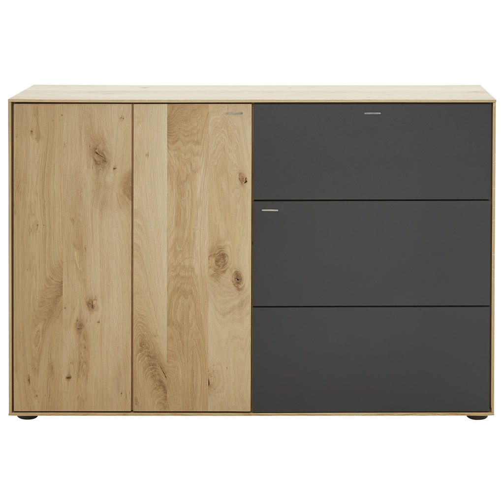 Thumbnail - Valnatura Schuhschrank, Anthrazit, Eiche, Metall, Kerneiche, vollmassiv, 2 Fächer, 1 Schubladen, 117.5x81x39 cm, Goldene...