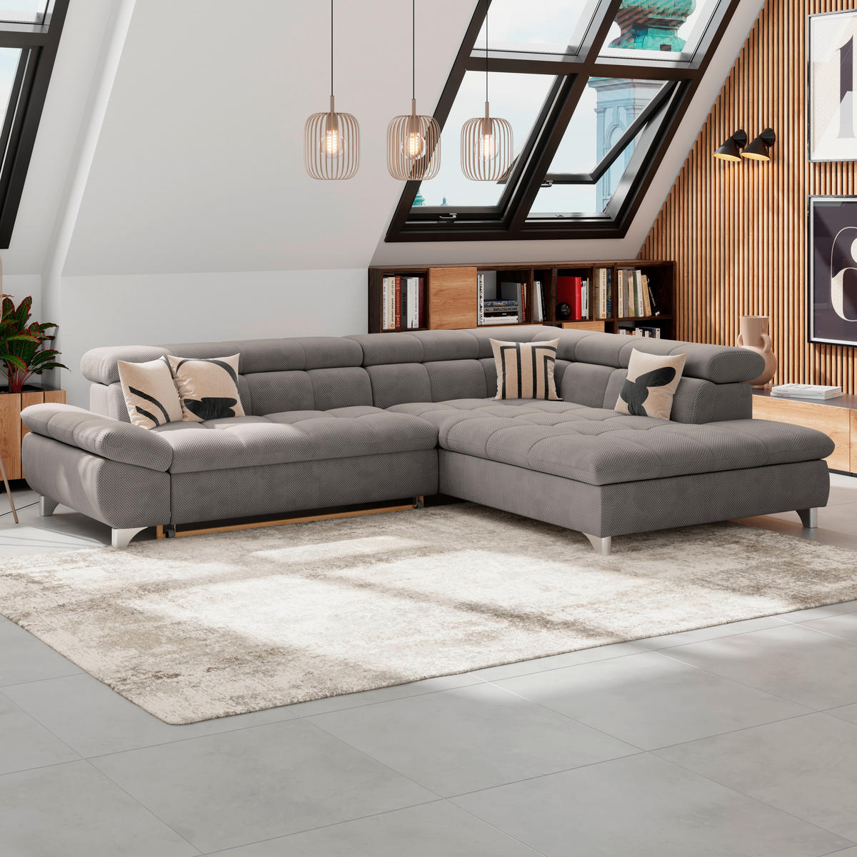 ECKSOFA Braun Chenille  - Chromfarben/Braun, KONVENTIONELL, Textil/Metall (312/234cm) - Livetastic