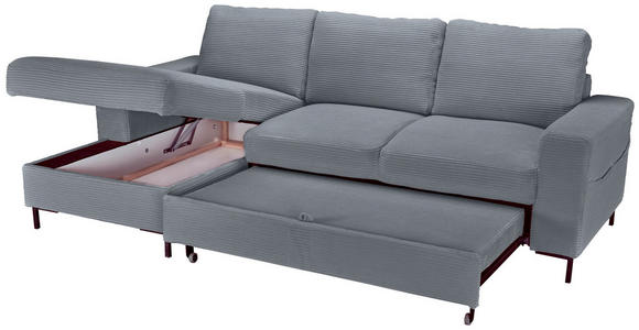 ECKSOFA Dunkelgrau Cord  - Dunkelgrau/Schwarz, KONVENTIONELL, Textil/Metall (150/240cm) - Carryhome
