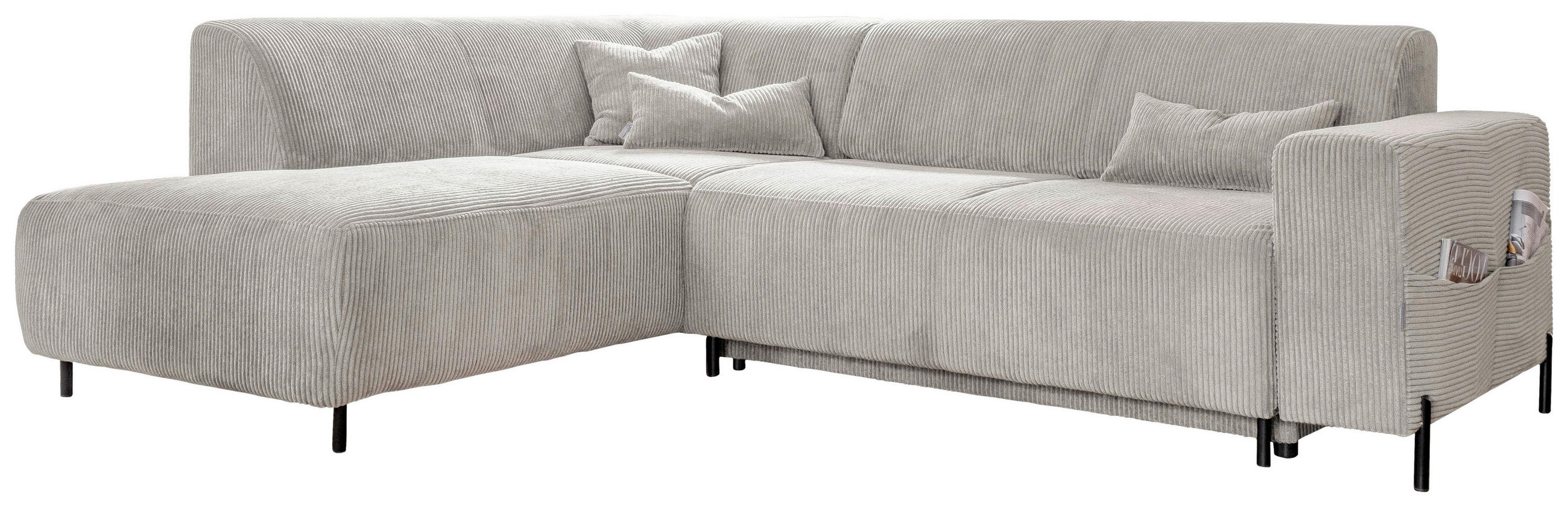 ECKSOFA Beige Cord  - Beige/Schwarz, Textil/Metall (192/250cm) - MID.YOU