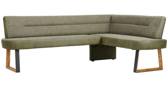 ECKBANK 215/173 cm Webstoff Grün, Eichefarben Eiche massiv Holz, Metall - Eichefarben/Schwarz, KONVENTIONELL, Holz/Textil (215/173cm) - Voleo