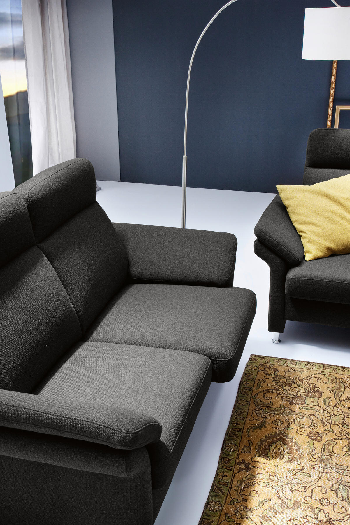 3-SITZER-SOFA in Flachgewebe Anthrazit  - Anthrazit/Alufarben, Modern, Textil/Metall (196/103/89cm) - Pure Home Comfort