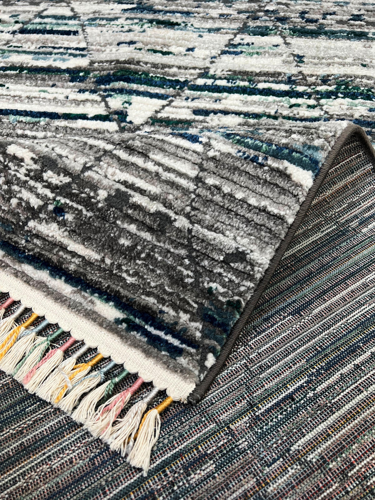 LÄUFER 80/300 cm Intense Grau, Weiß, Dunkelblau  - Weiß/Dunkelblau, KONVENTIONELL, Textil (80/300cm)