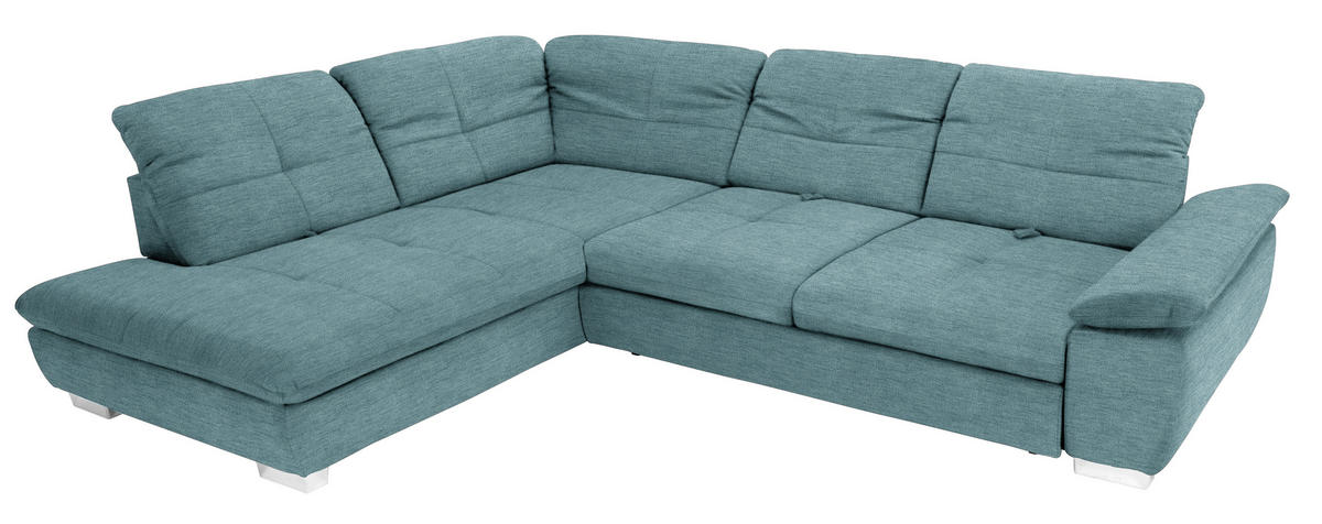 ECKSOFA in Chenille Türkis, Petrol  242/313 cm  - Türkis/Chromfarben, Design, Textil (242/313cm) - Xora