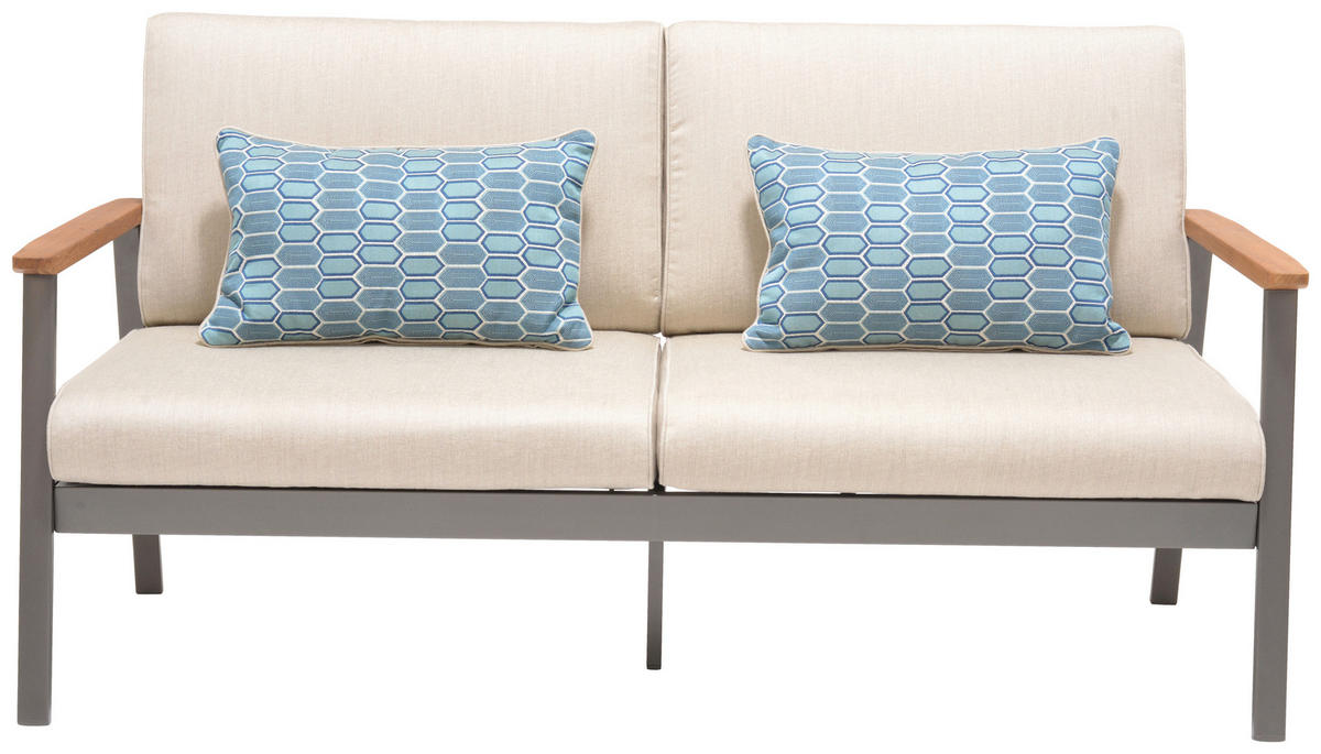 2,5-SITZER Flachgewebe Hellgrau, Dunkelgrau, Teakfarben  - Blau/Dunkelgrau, Design, Holz/Textil (161/75,5/82cm) - Modante