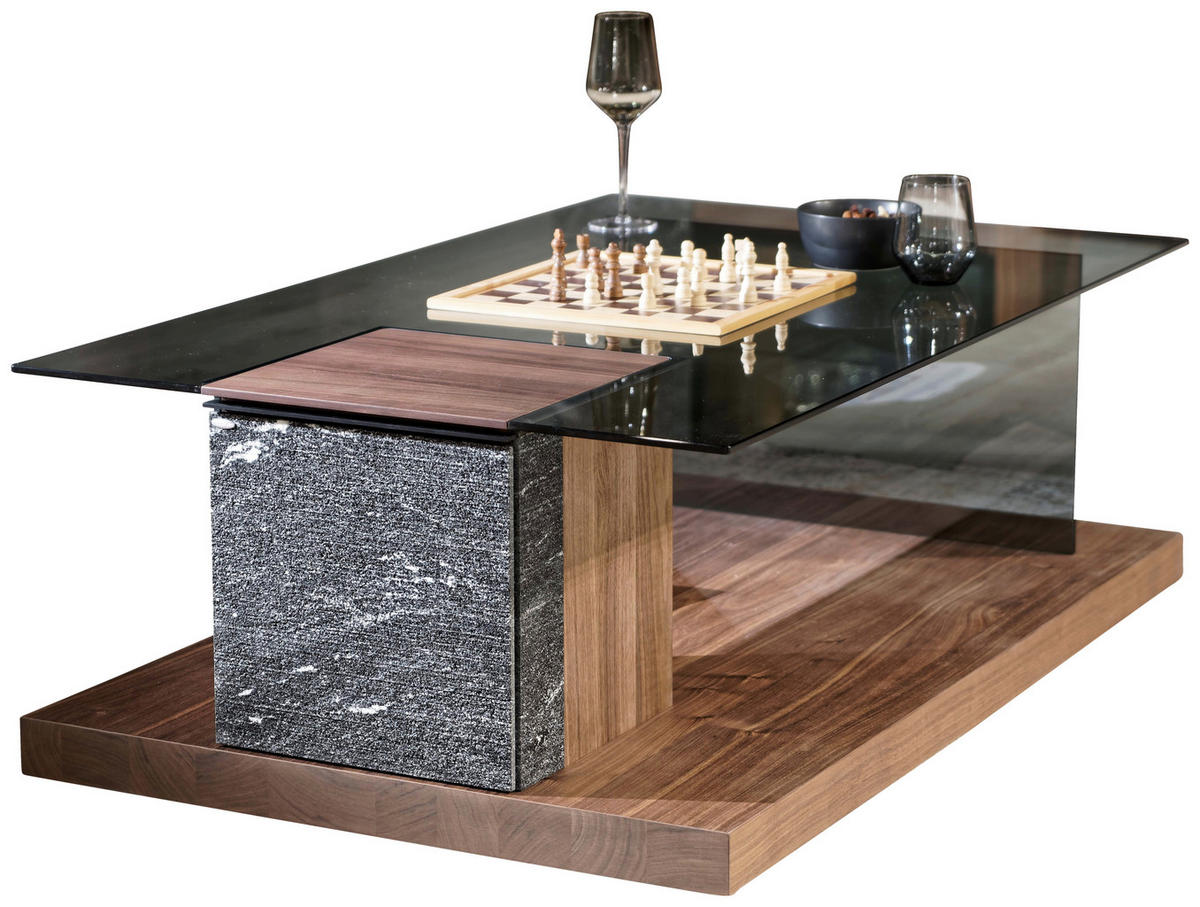 COUCHTISCH Wildwalnuss furniert, massiv ESG 120,6/75,6/42,3 cm rechteckig Grau, Schwarz, Walnussfarben  - Walnussfarben/Schwarz, Design, Glas/Holz (120,6/75,6/42,3cm) - Voglauer