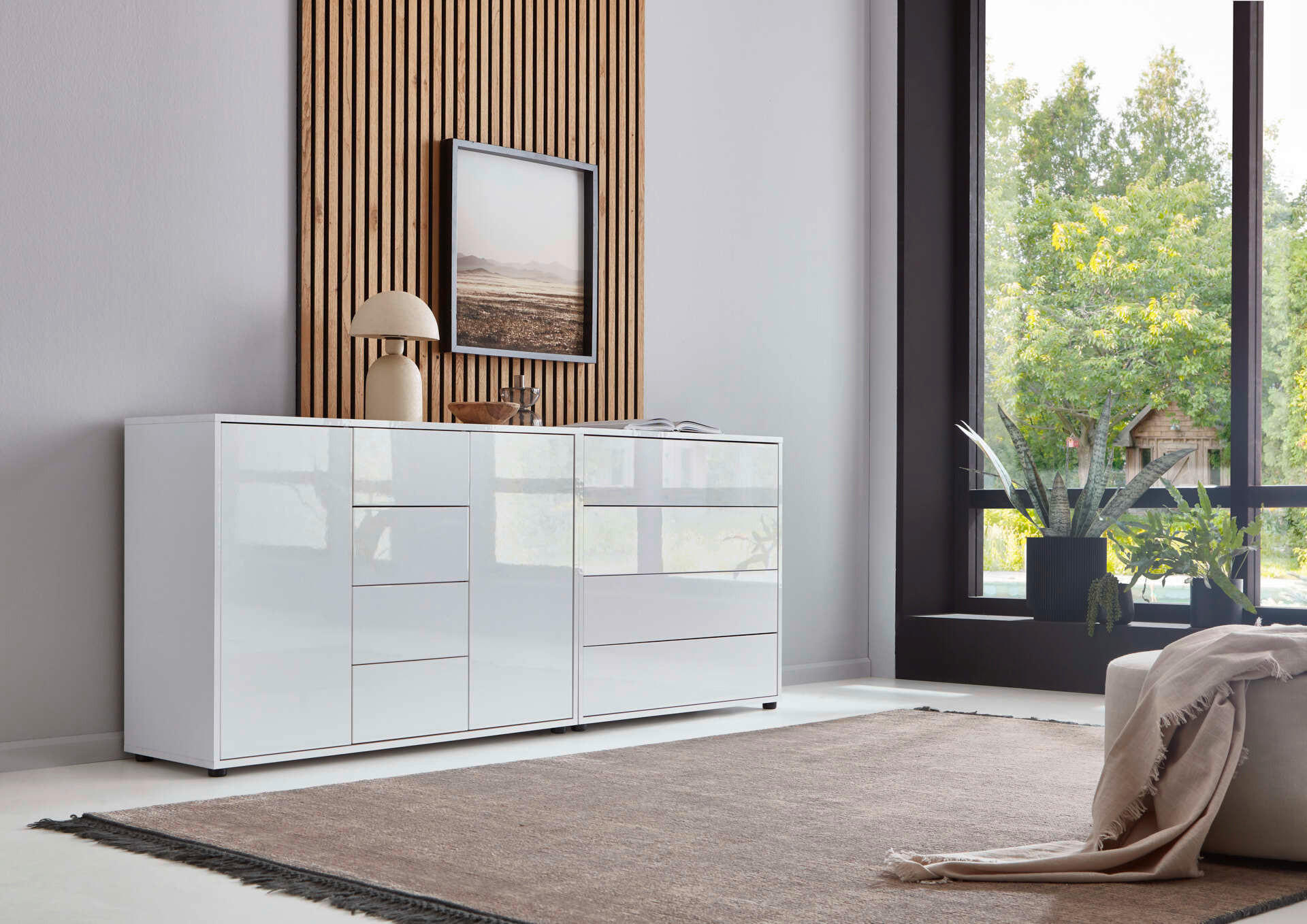 SIDEBOARD 184,5/73/33 cm  in Weiß, Weiß Hochglanz  - Weiß Hochglanz/Schwarz, MODERN, Holzwerkstoff/Kunststoff (184,5/73/33cm) - MID.YOU