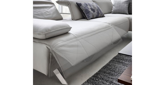 ECKSOFA Biella in Echtleder Hellgrau  295/231 cm  - Dunkelgrau/Anthrazit, Design, Leder/Metall (295/231cm) - Johann Jakob