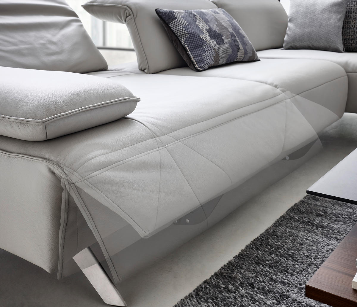 ECKSOFA in Echtleder Hellgrau  295/231 cm  - Dunkelgrau/Anthrazit, Design, Leder/Metall (295/231cm) - Johann Jakob