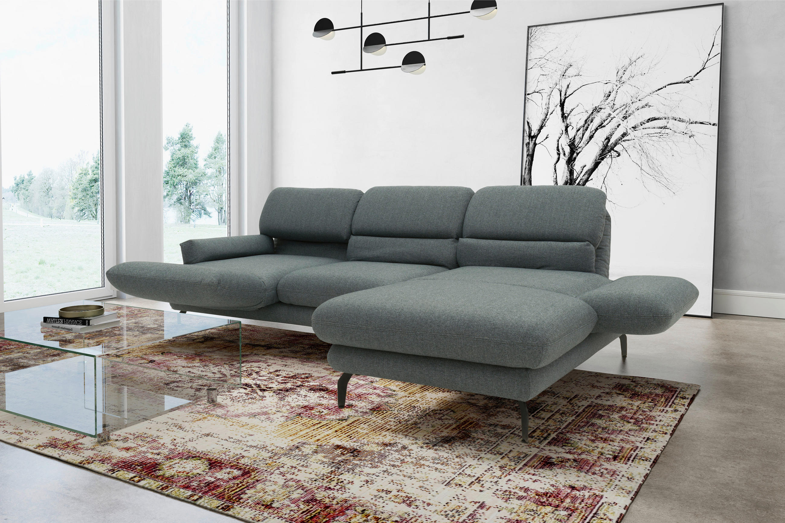 Ecksofa Dunkelgrau Webstoff  - Dunkelgrau/Schwarz, Design, Textil/Metall (267/160cm) - MID.YOU