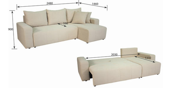 ECKSOFA inkl. Funktion Grau Cord - Schwarz/Grau, Design, Kunststoff/Textil (248/146cm) - Xora