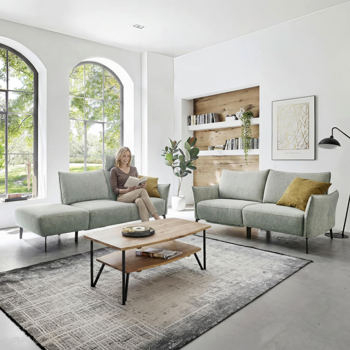 3-SITZER-SOFA Chenille Greige  - Greige/Schwarz, Konventionell, Textil/Metall (184/90/92cm) - Elegando