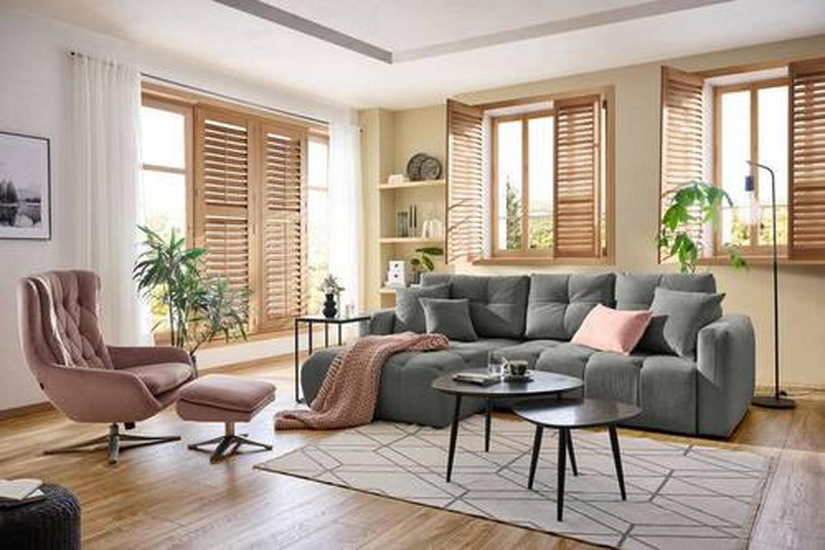 ECKSOFA Dunkelgrau Chenille  - Dunkelgrau/Schwarz, MODERN, Kunststoff/Textil (172/276cm) - Hom`in