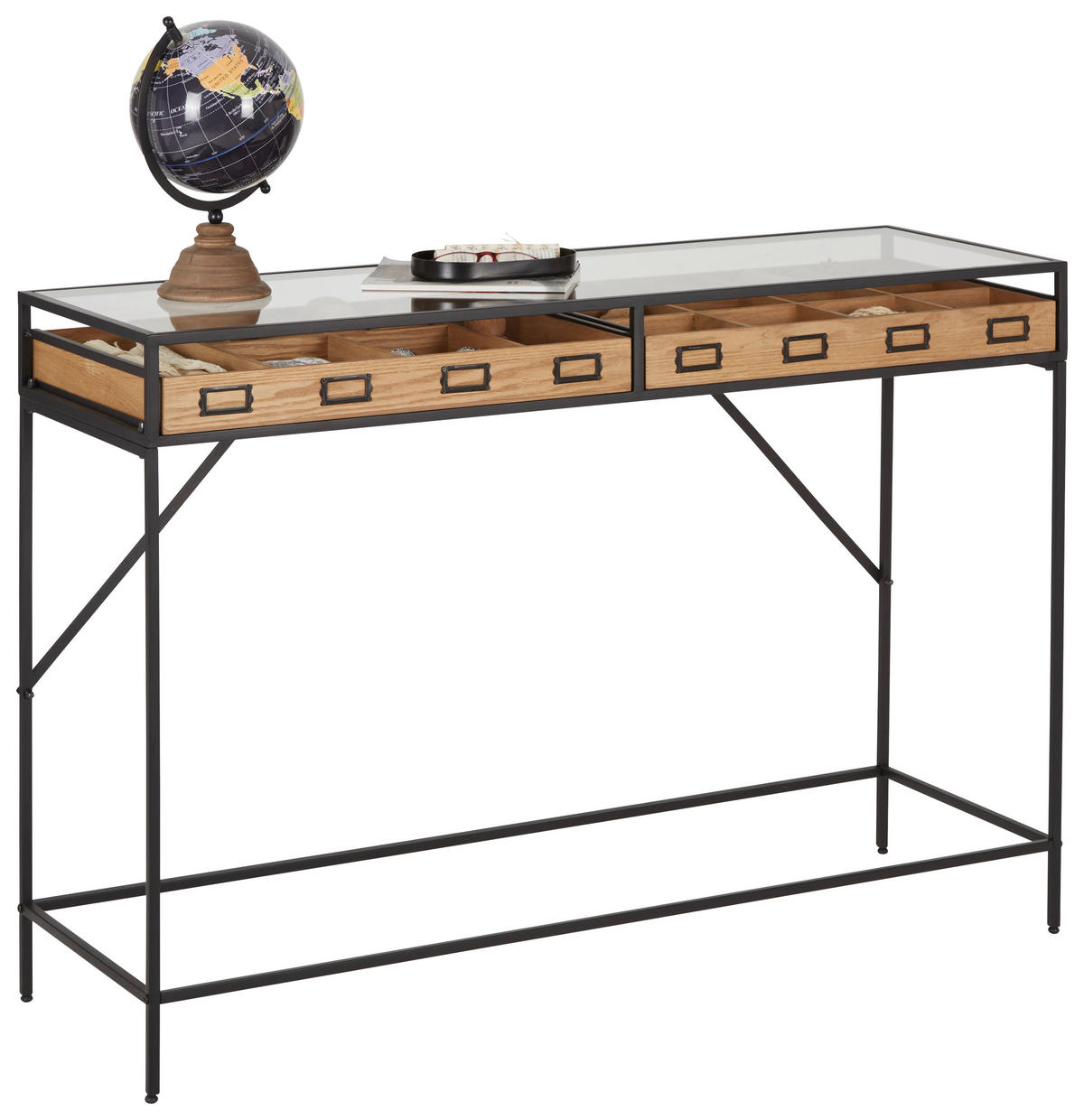 KONZOLNI STOL   120/83/40 cm   prirodne boje, crna  drvo, metal, staklo, drvni materijal  - prirodne boje/crna, Trend, staklo/drvni materijal (120/83/40cm) - Landscape
