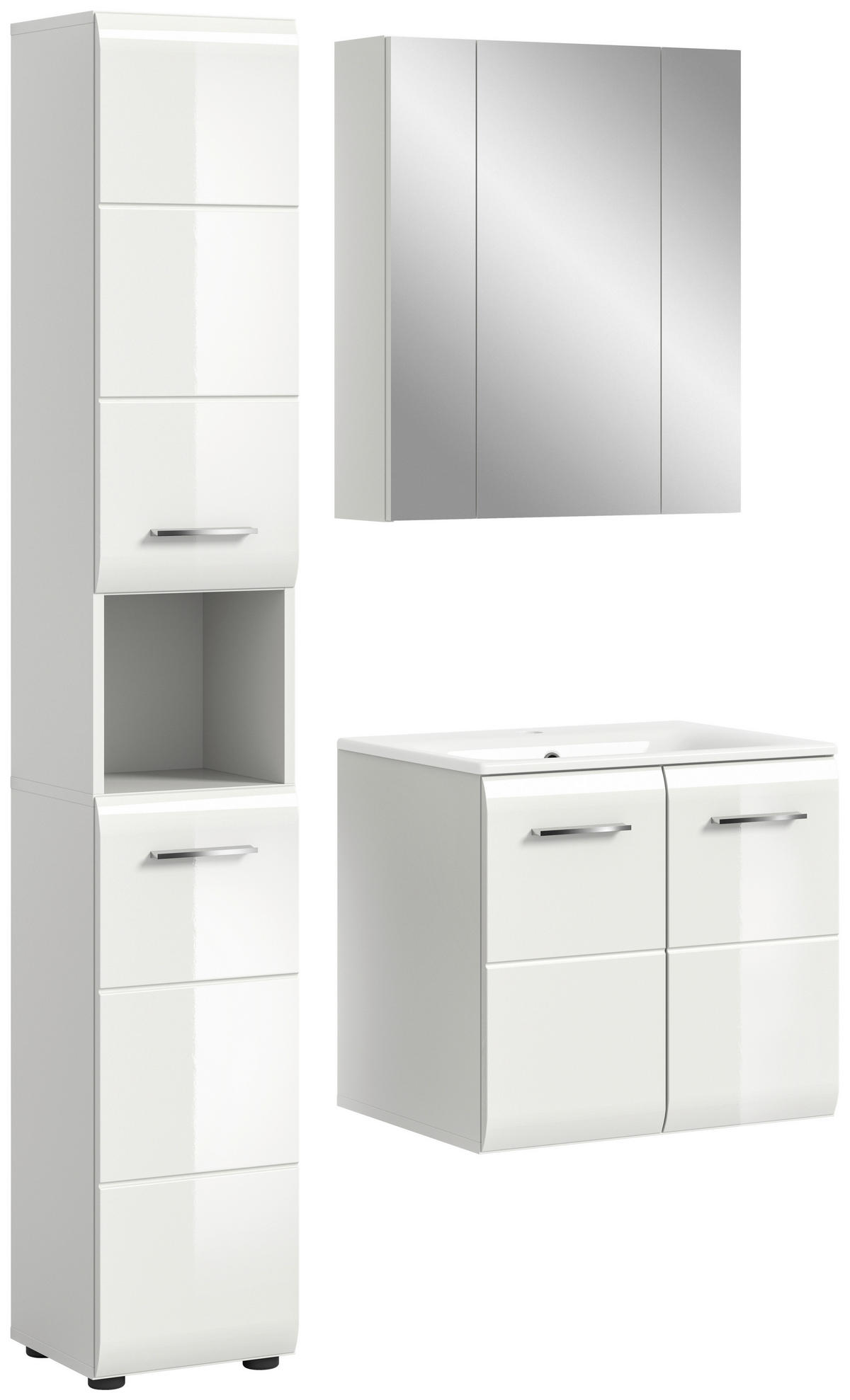 BADEZIMMER 3-teilig  in  - Weiß Hochglanz/Silberfarben, MODERN, Keramik/Holzwerkstoff - MID.YOU
