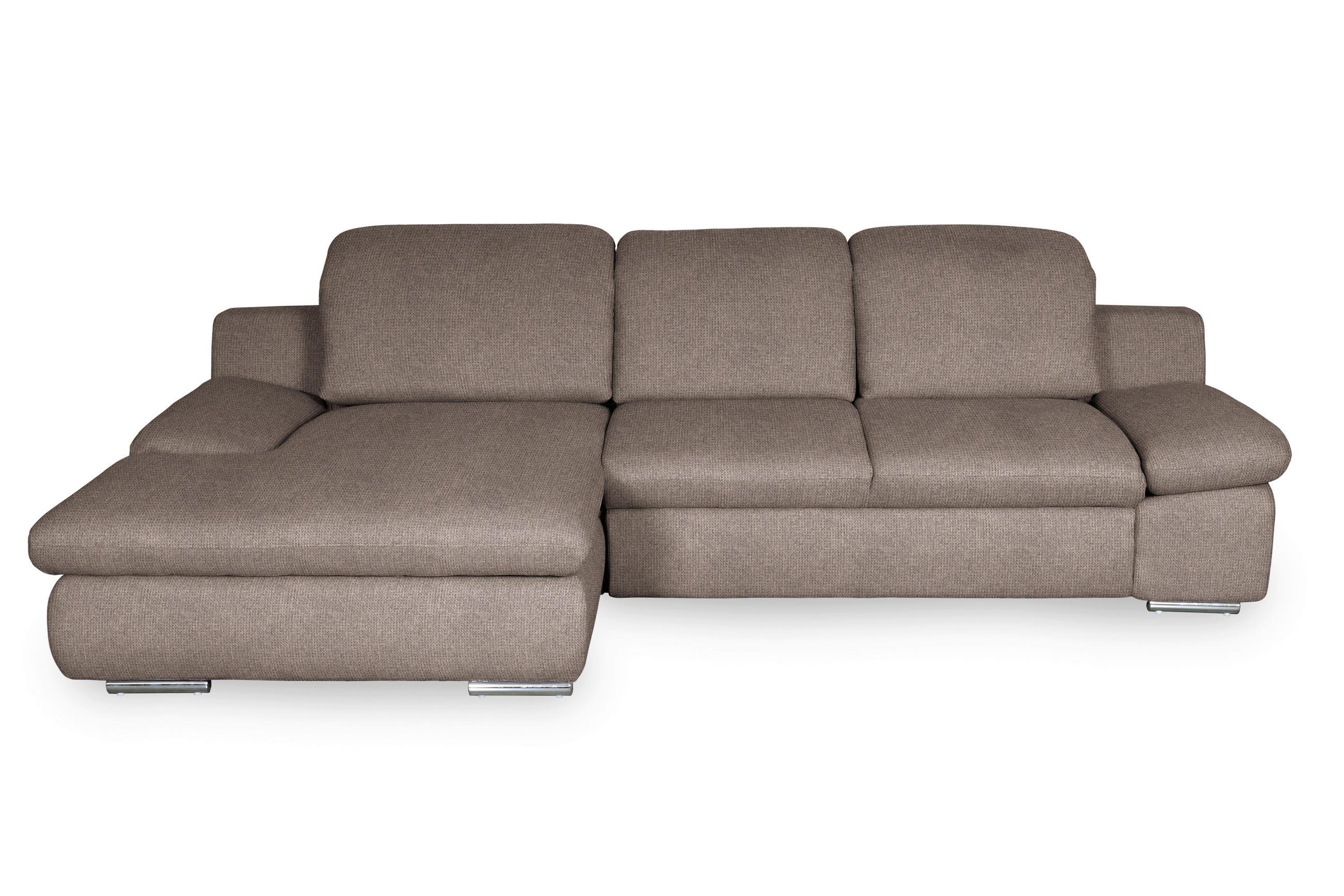 ECKSOFA in Chenille Taupe - Taupe/Chromfarben, Design, Textil/Metall (165/286cm) - Livetastic