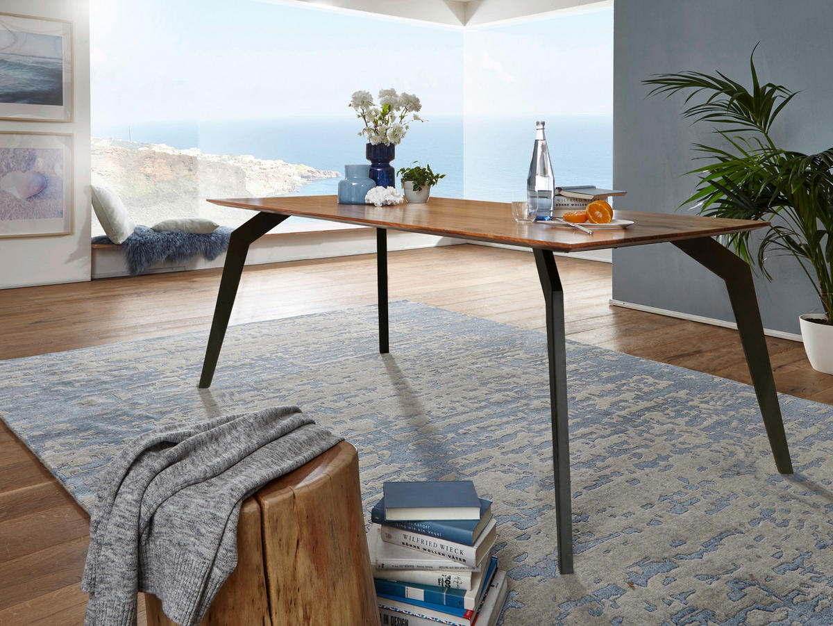 ESSTISCH 180/90/75 cm Echtholz  Holz, Metall in verschiedenen Größen erhältlich, schnell aufzubauende und stabile Arbeitsfläche rechteckig Braun, Schwarz  - Schwarz/Braun, Natur, Holz/Metall (180/90/75cm) - Livetastic