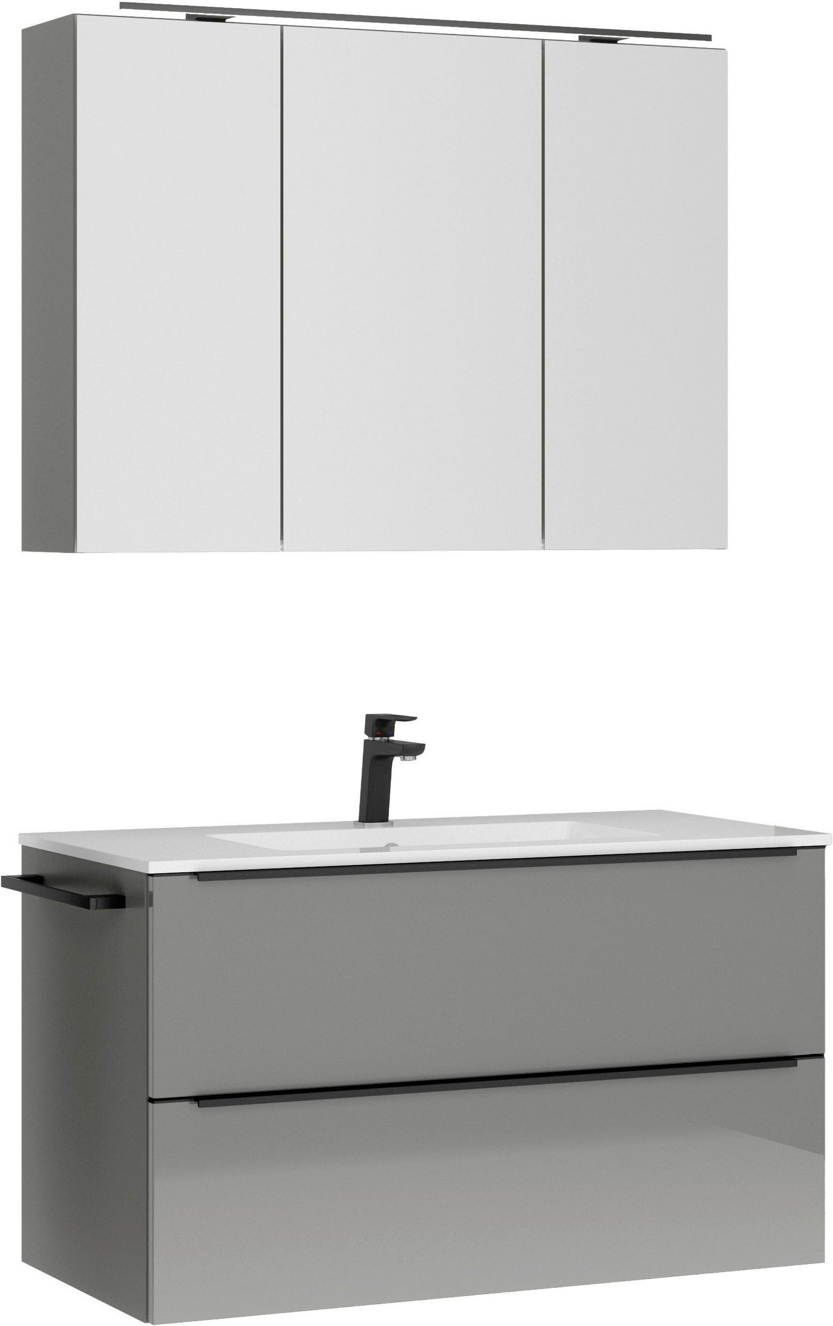 BADEZIMMER 3-teilig  in 101 cm  - Schieferfarben/Schwarz, MODERN, Holzwerkstoff/Stein (101cm) - Nobilia