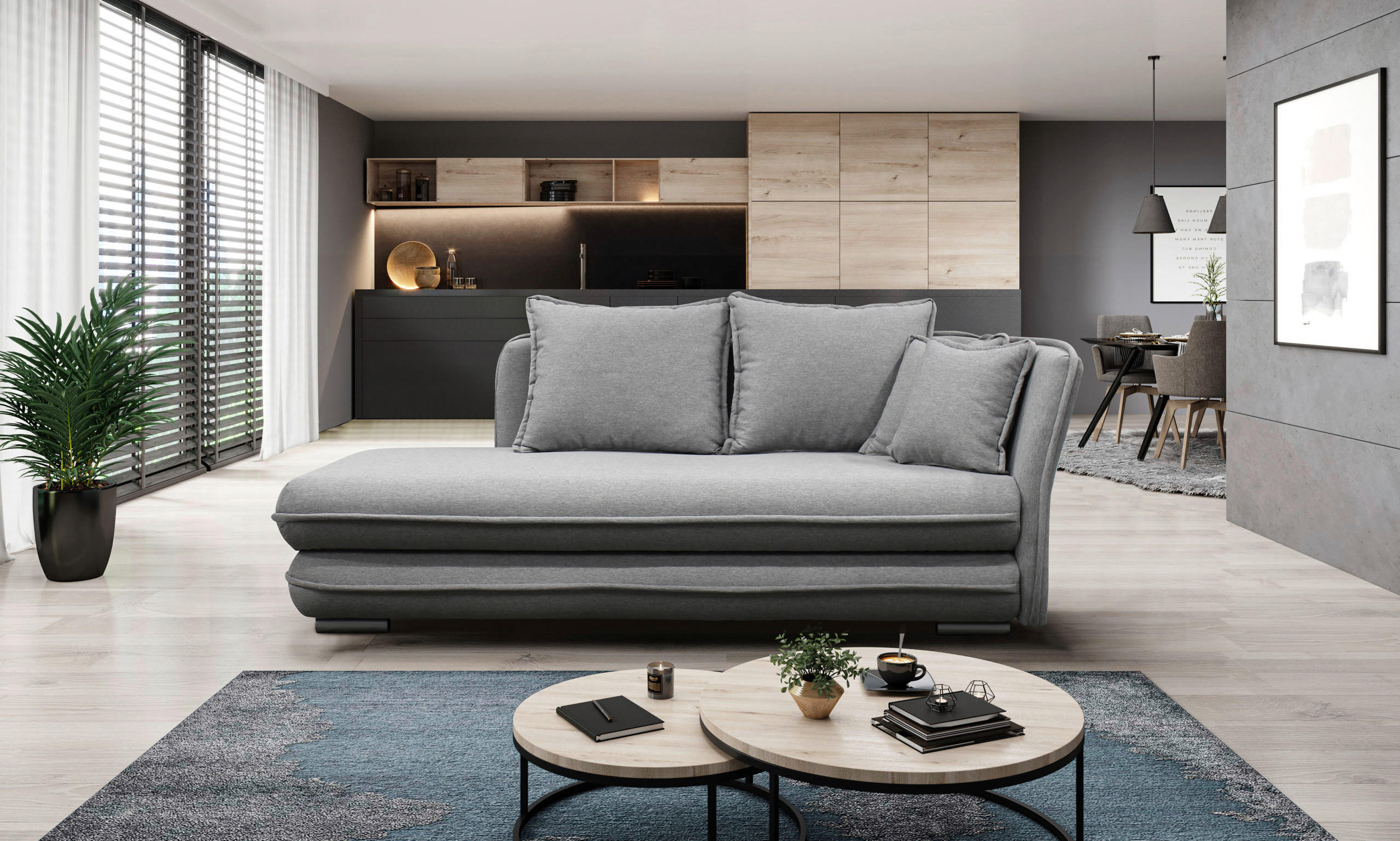 LIEGE Flachgewebe Grau  - Silberfarben/Grau, Design, Kunststoff/Textil (224/84/99/107cm) - MID.YOU