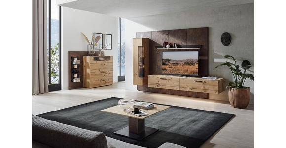 WOHNWAND in Anthrazit, Eichefarben, Rostfarben - Eichefarben/Rostfarben, Design, Glas/Holz (307/213,2/47,2-55,2cm) - Dieter Knoll