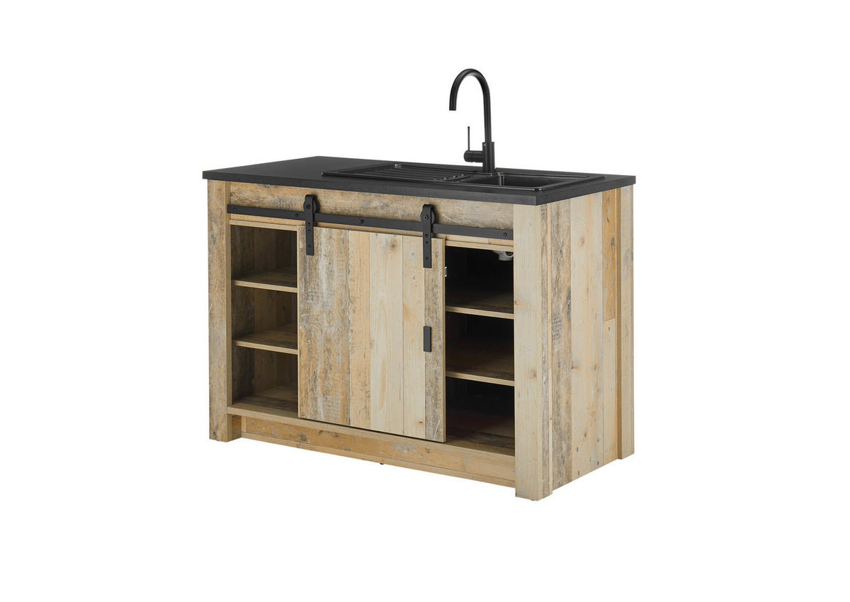 SPÜLENUNTERSCHRANK 133/93/64 cm  in Anthrazit, Naturfarben  - Anthrazit/Schwarz, Trend, Holzwerkstoff/Metall (133/93/64cm) - MID.YOU
