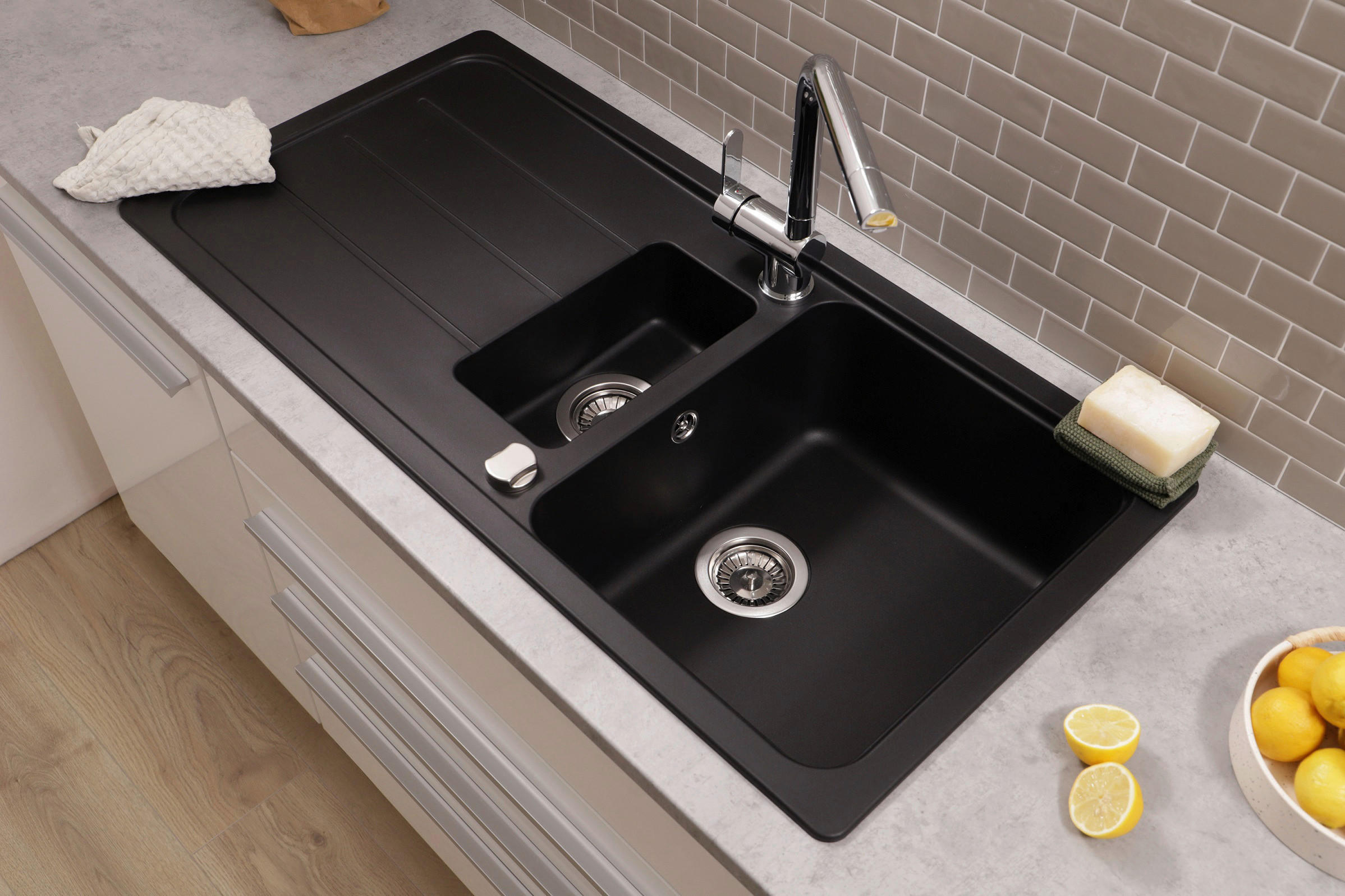 SPÜLE AUSTIN100X501,5BS  - Schwarz, Design, Stein (100/20/50cm) - Respekta