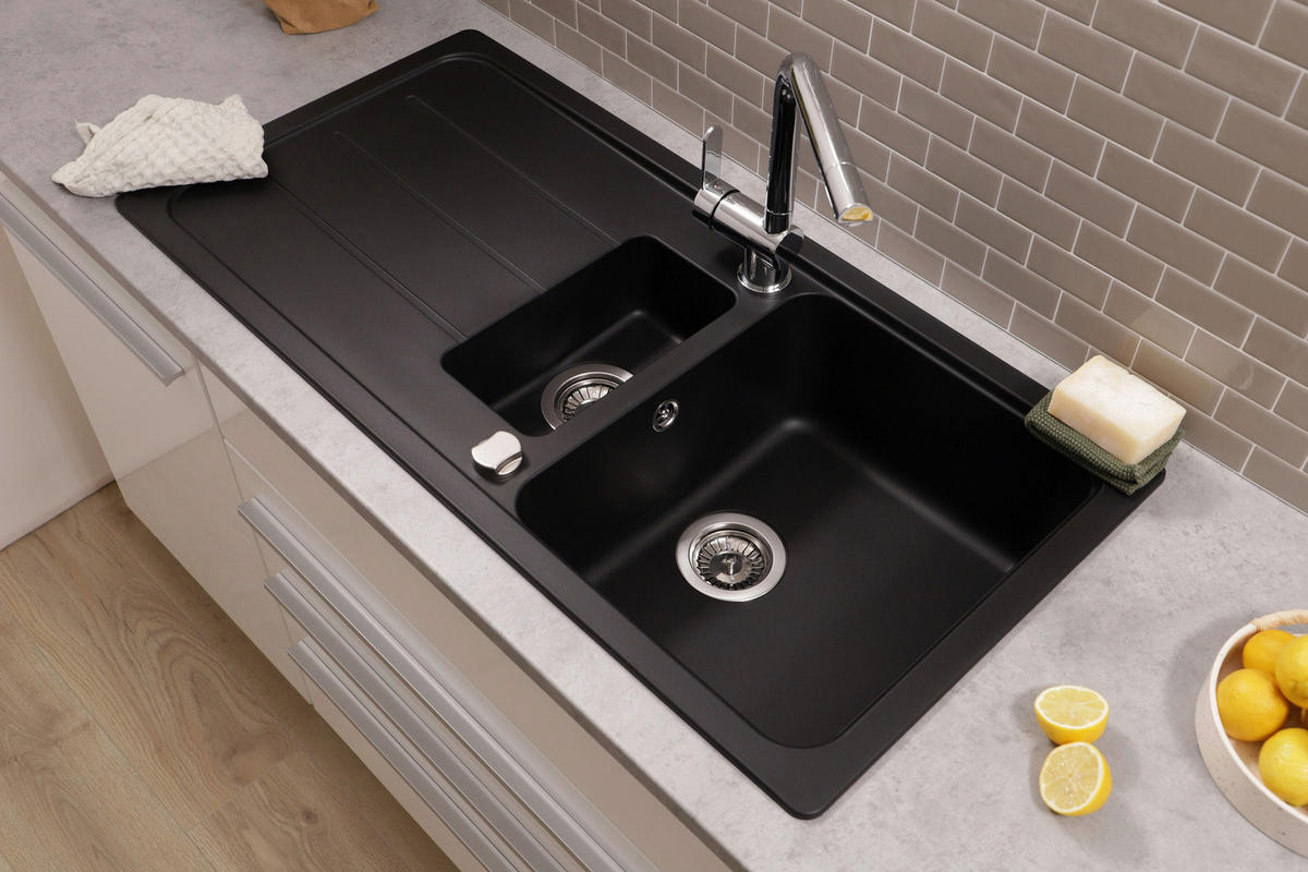 SPÜLE AUSTIN100X501,5BS  - Schwarz, Design, Stein (100/20/50cm) - Respekta