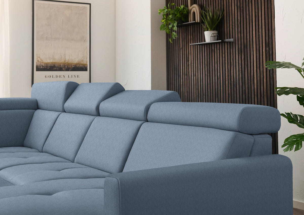 WOHNLANDSCHAFT Flachgewebe Blau  - Blau/Schwarz, Konventionell, Textil/Metall (215/333/174cm) - Beldomo System