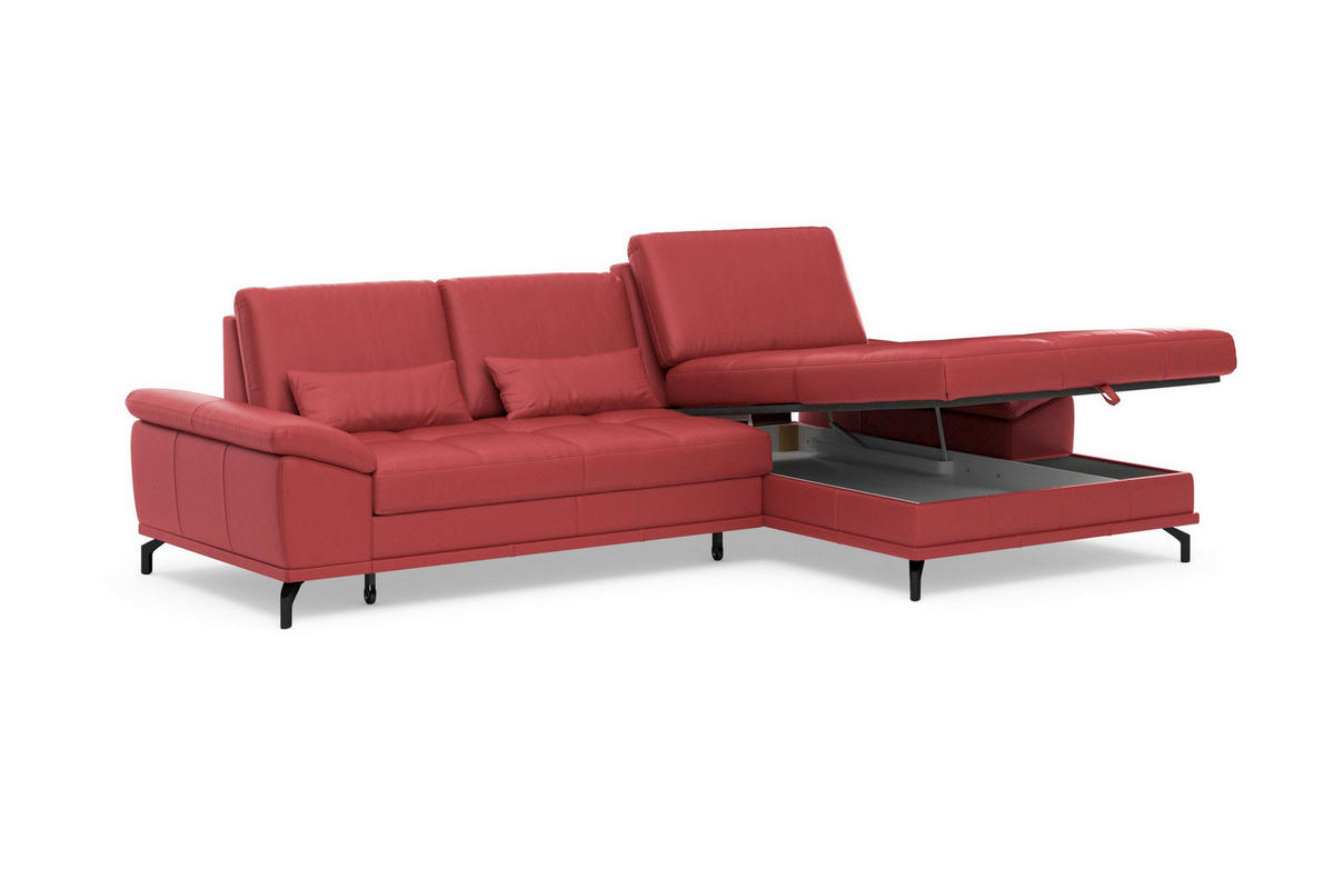 ROHOVÁ SEDAČKA, kůže, červená - černá/červená, Basics, kov/kůže (301/176cm) - Sit & More
