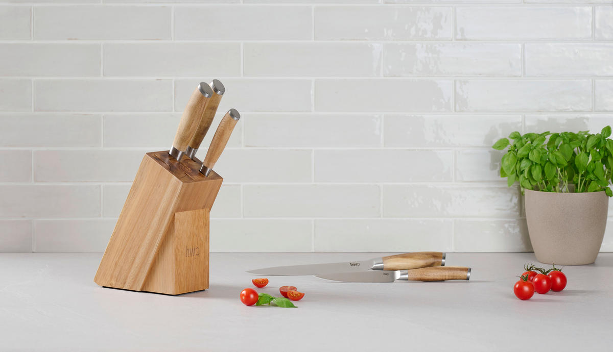 BLOC CUțITE 6 piese Toronto  - culoare lemn acacia, Konventionell, lemn/metal - Homeware Profession.