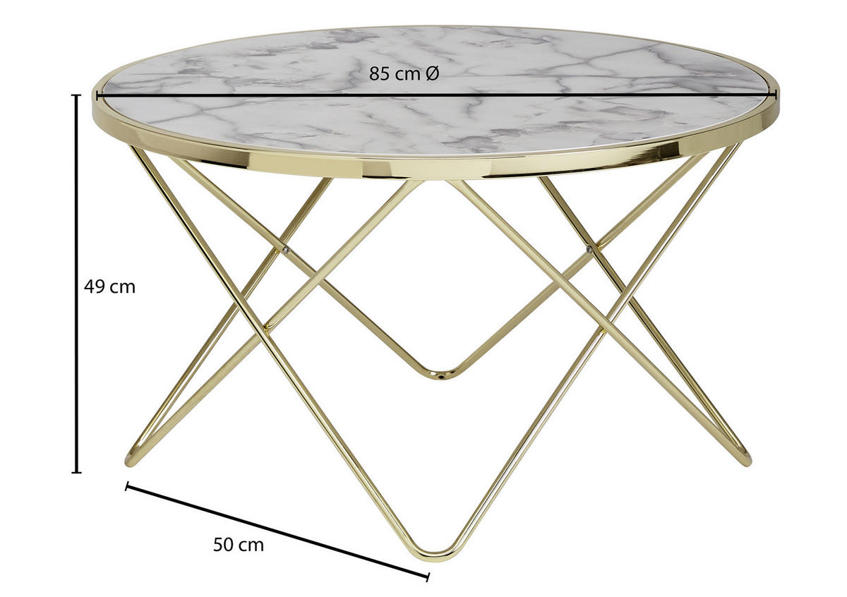 KLUBSKA MIZA, bela, zlate barve  - zlate barve/bela, Design, kovina/leseni material (85/85cm) - MID.YOU