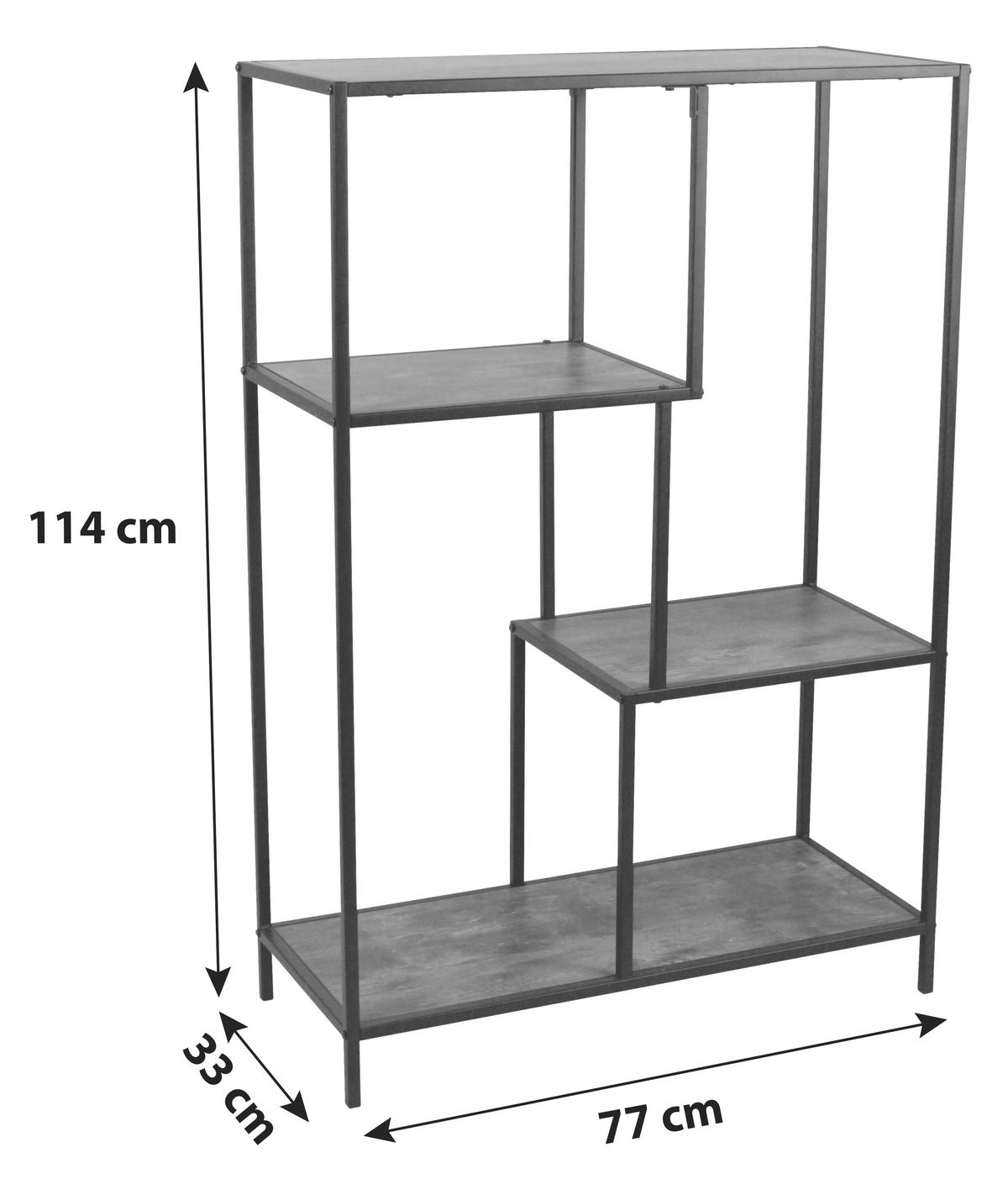 ETAJERĂ  77/114/33 cm negru, culoare natur  - culoare natur/negru, Modern, metal/material pe bază de lemn (77/114/33cm) - MID.YOU