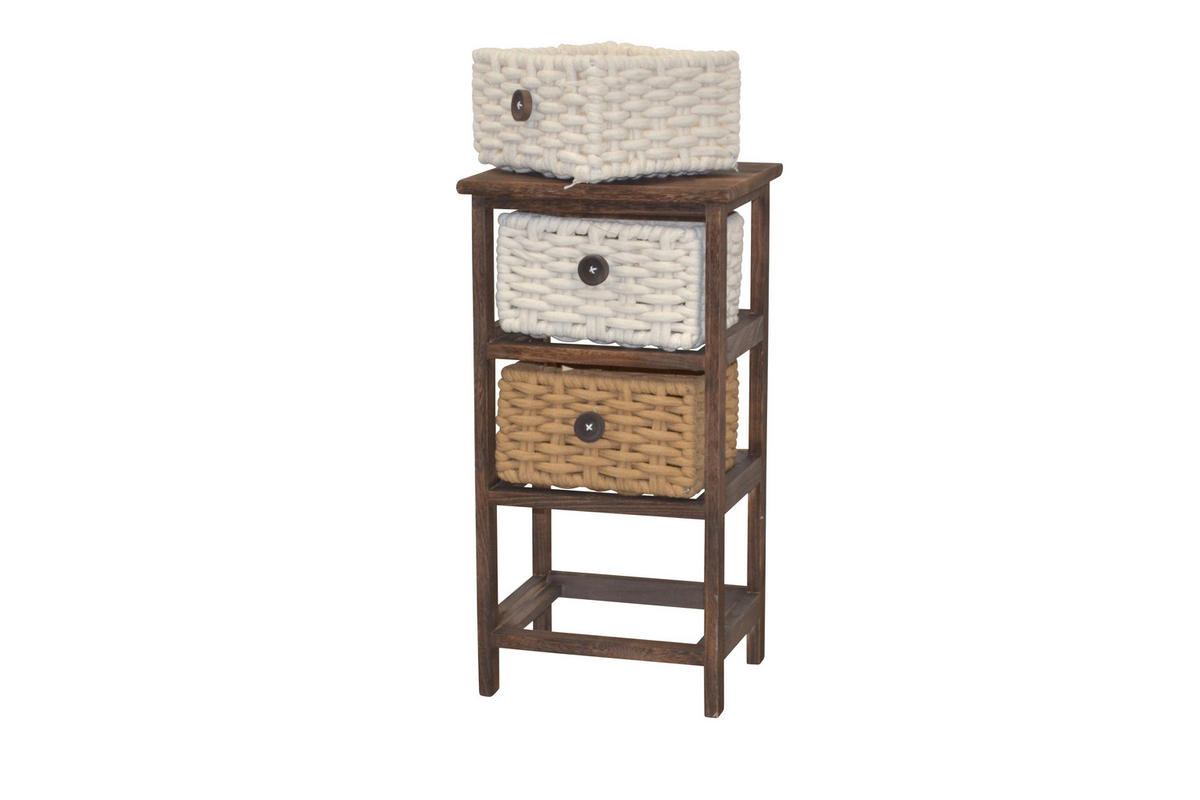 KOMMODE , , 3 Schublade(n)  - Dunkelbraun/Creme, Design, Holz/Textil (25/30/58cm) - MID.YOU