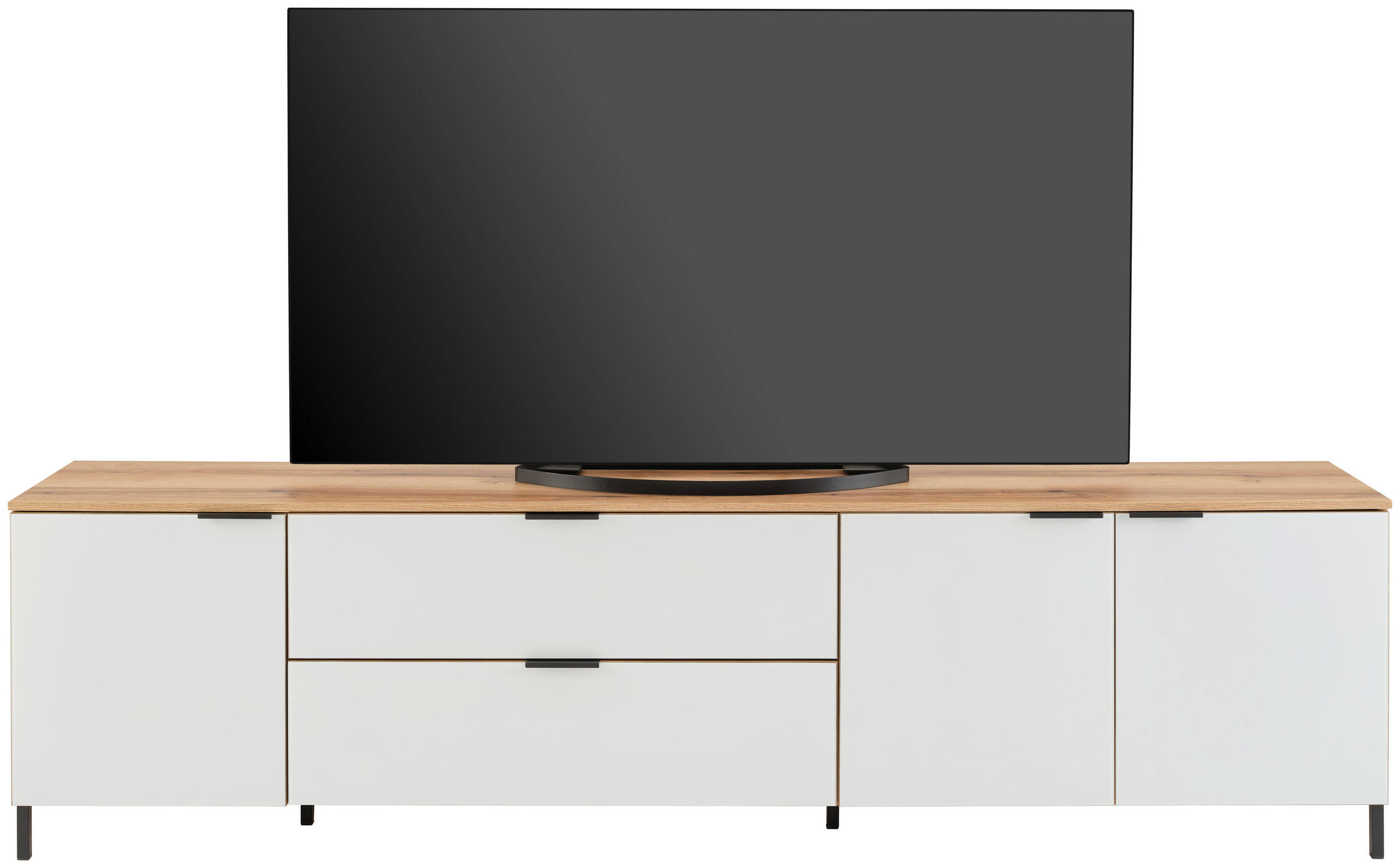 TV-ELEMENT bela, barve hrasta  - črna/barve hrasta, Trend, kovina/steklo (225/63/40cm)
