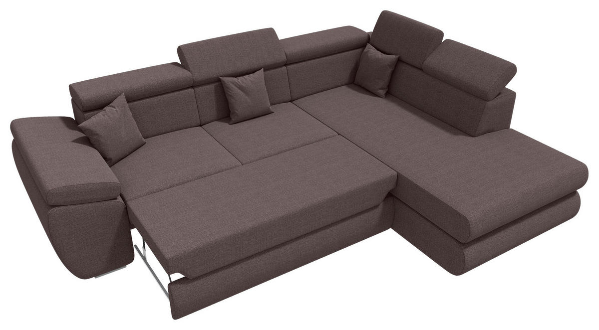 ECKSOFA Graubraun Struktur  - Chromfarben/Graubraun, KONVENTIONELL, Kunststoff/Textil (282/205cm) - Carryhome