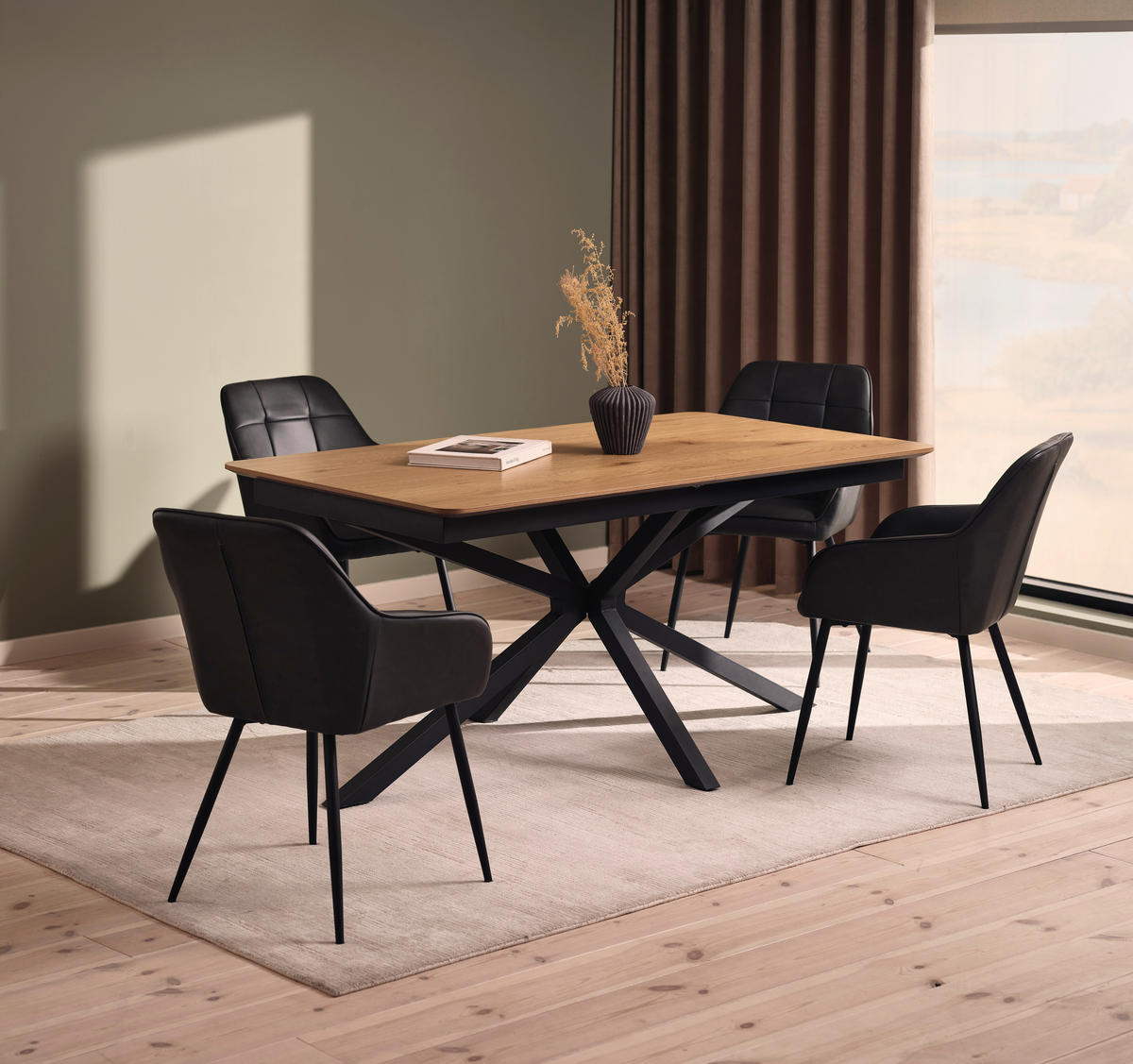 ESSTISCH in Holzwerkstoff  - Eichefarben/Schwarz, MODERN, Holzwerkstoff/Metall (90/75/160-200cm) - Livetastic